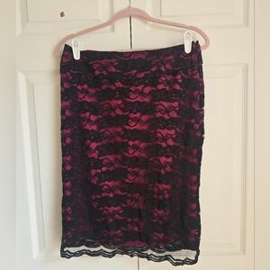 NY Collection Black Lace Pencil Skirt with Red Lining Y2K Whimsigoth Goth 10